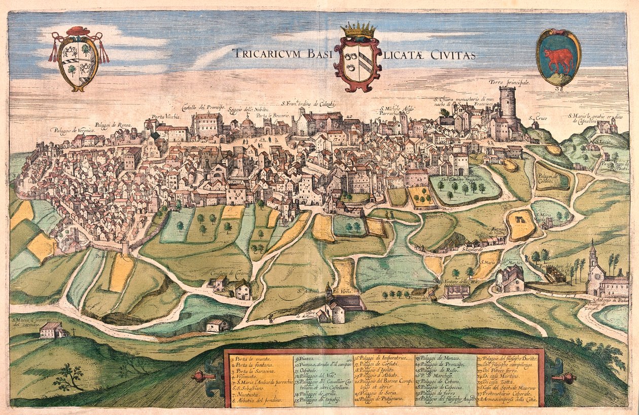 Tricarico, Itálie - v publikaci "Civitates Orbis Terrarum" od Georga Brauna, Kolín nad Rýnem 1617 od Georg Braun
