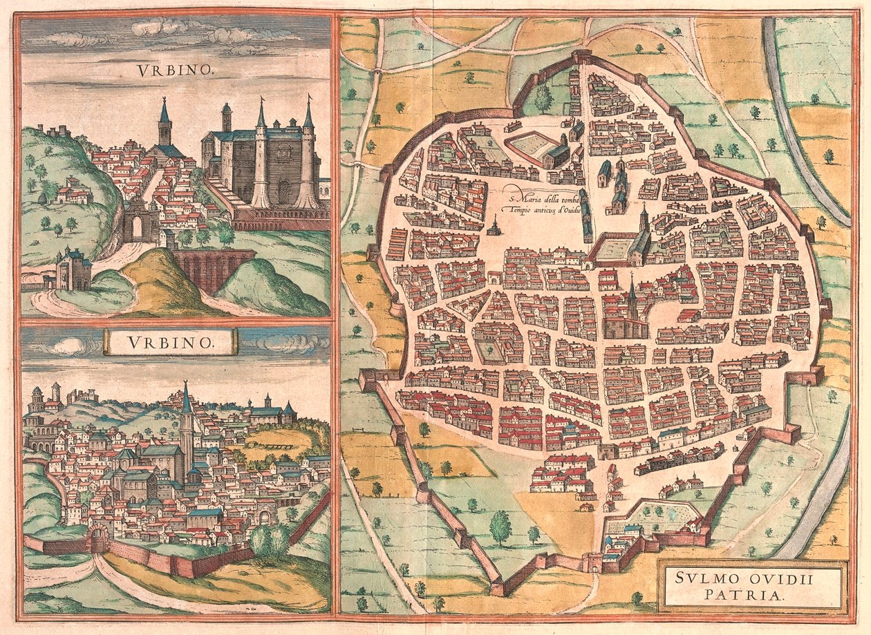 Urbino - Sulmona, Itálie - v "Civitates Orbis Terrarum" od Georga Brauna, Kolín nad Rýnem 1617 od Georg Braun