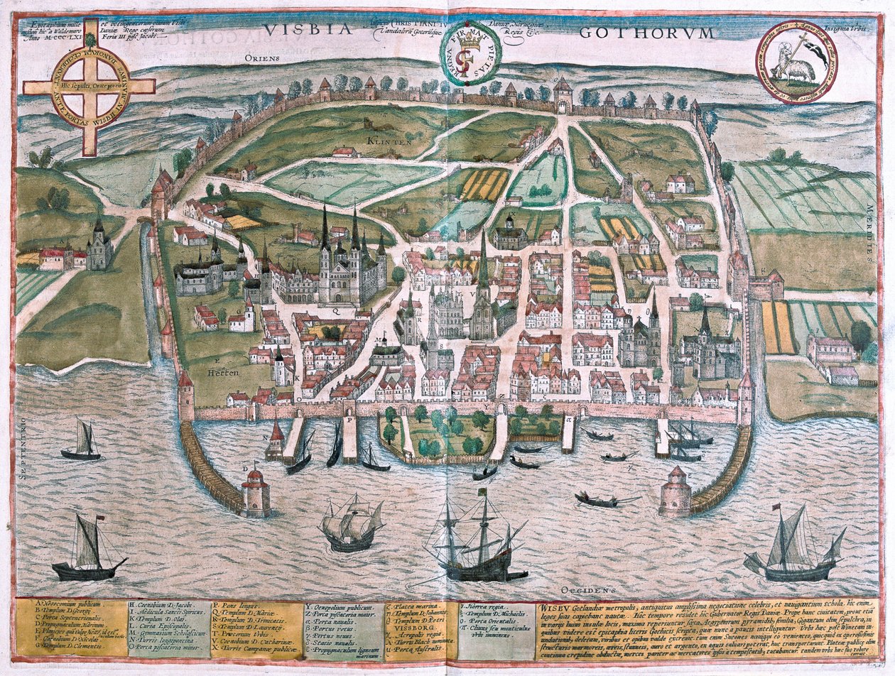 Visby, ostrov Gotland, Švédsko - v knize "Civitates Orbis Terrarum" od Georga Brauna, Kolín nad Rýnem 1617 od Georg Braun