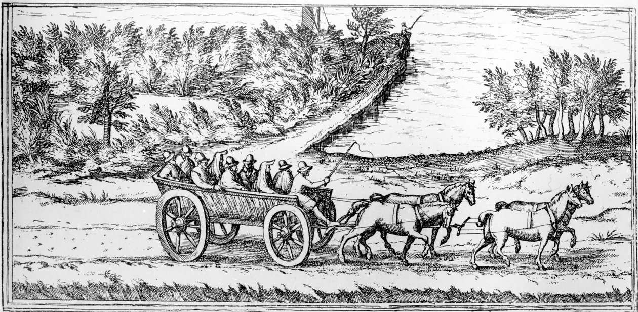 Autobus s cestujícími ve Francii, detail mapy, konec 16. století od Georg Braun und Franz Hogenberg