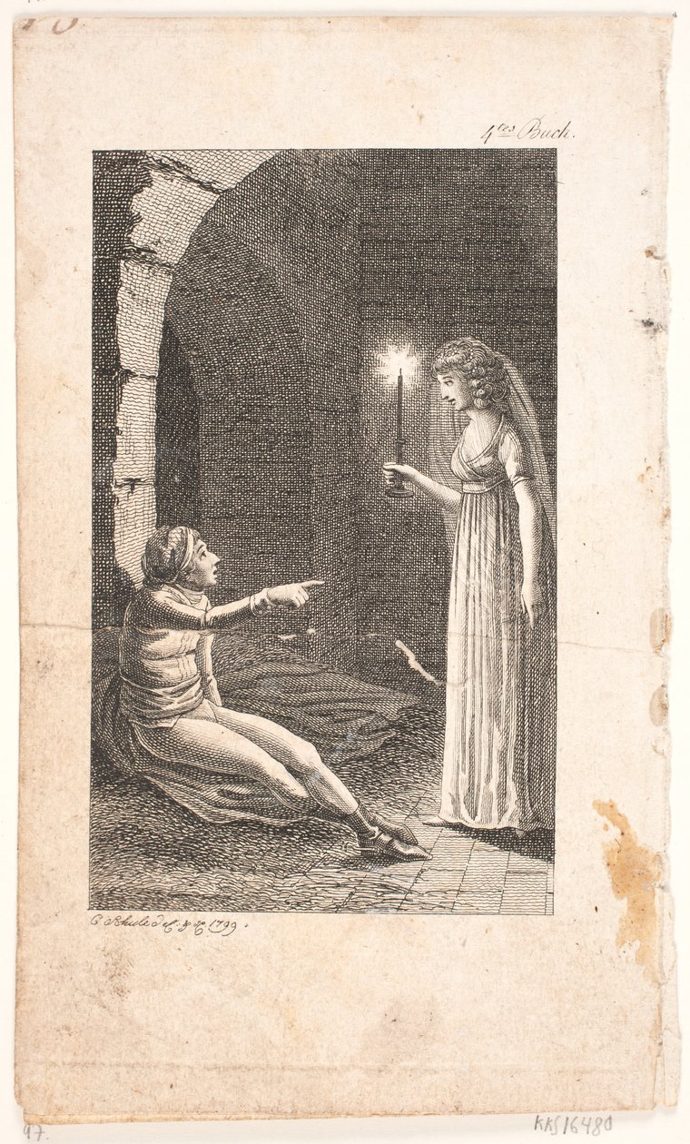 Ilustrace s vězeňskou scénou od Georg Christian Schule