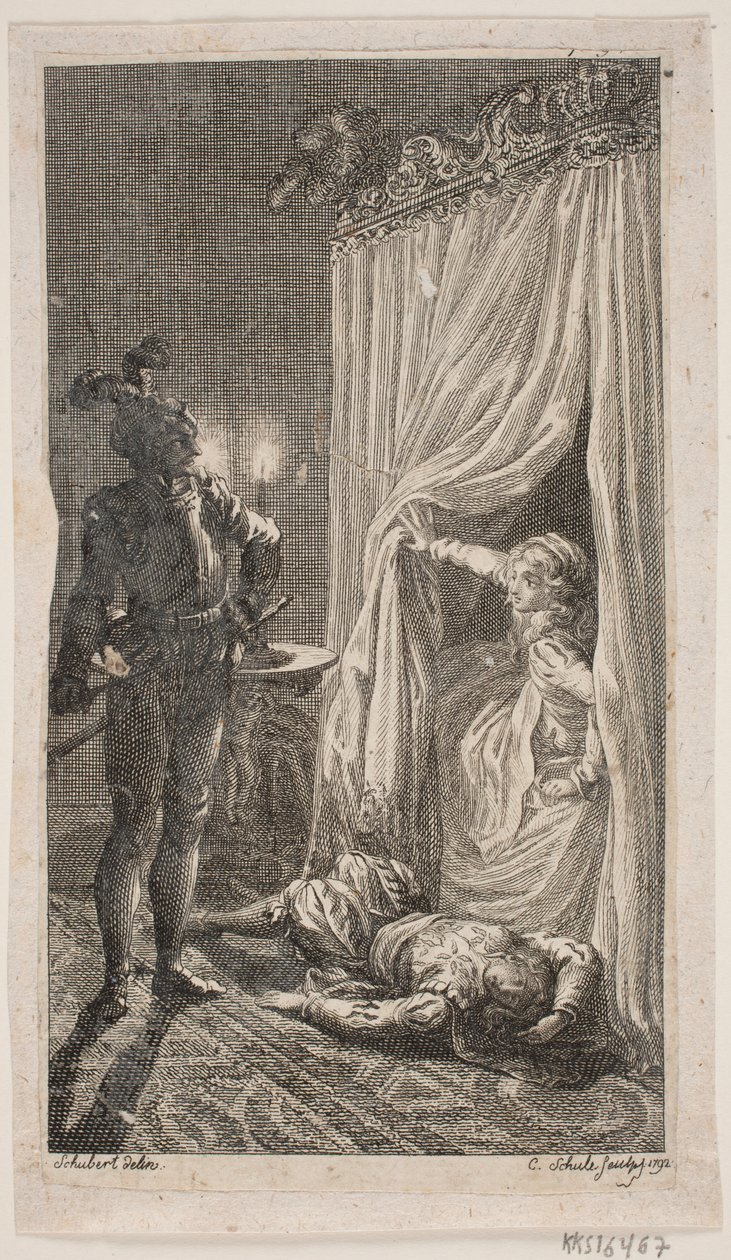 Ilustrace s ložnicovou scénou od Georg Christian Schule