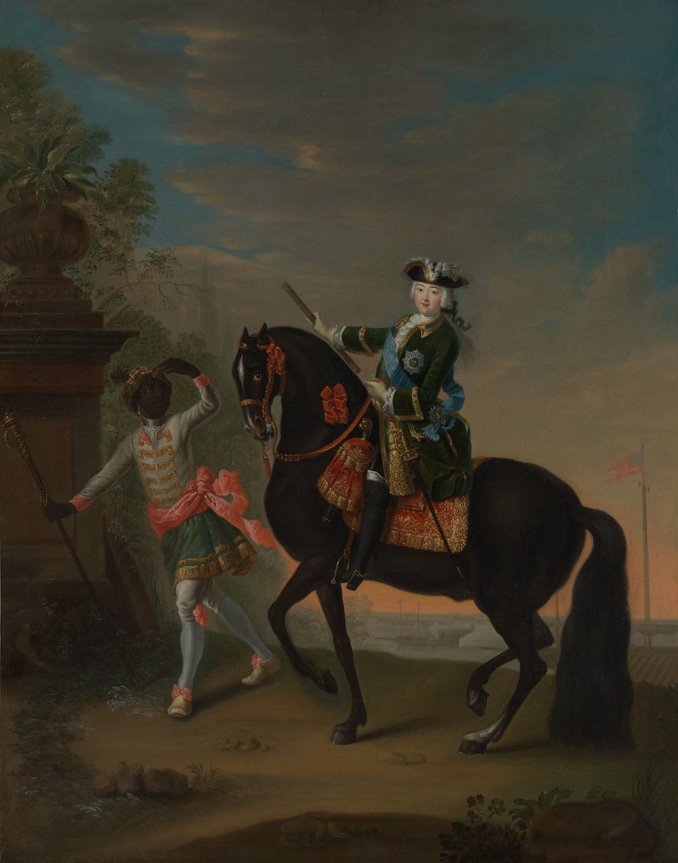 Ruská císařovna Alžběta 1709-1762 na koni, navštěvovaná Page, po letech 1743-49. od Georg Cristoph Grooth