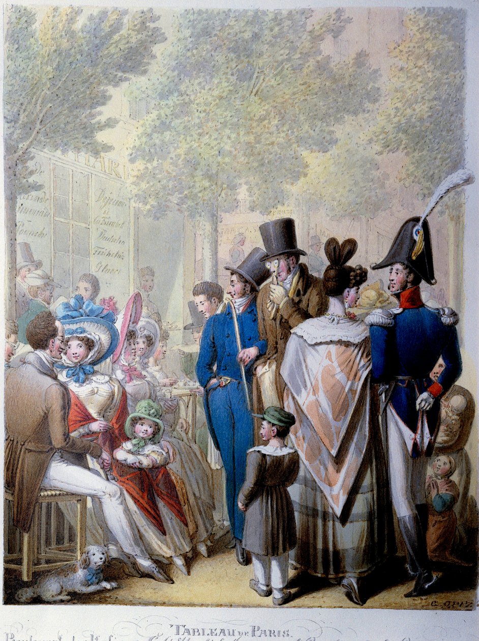 Boulevard des Italians, kavárna Hardy v Paříži v 19. století. Litografie Němce Georga Emanuela Opitze (1775-1841) od Georg Emanuel Opitz