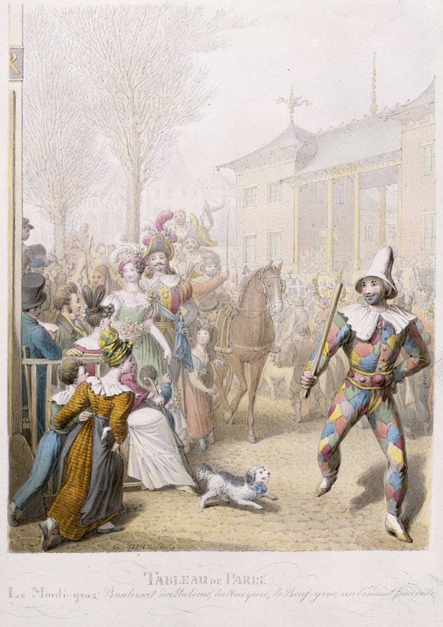 Mardi-Gras, Boulevard des Italiens, 1831 (wc na papíře) od Georg Emanuel Opitz