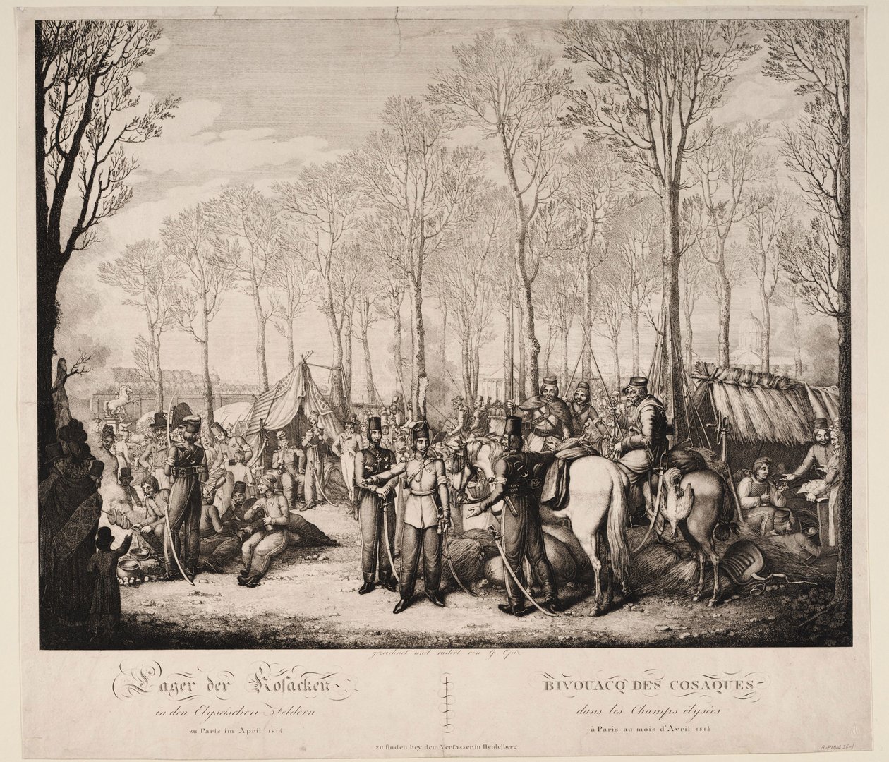 Bivak kozáků na Avenue des Champs-Elysées v Paříži v dubnu 1814, 1814 od Georg Emanuel Opiz