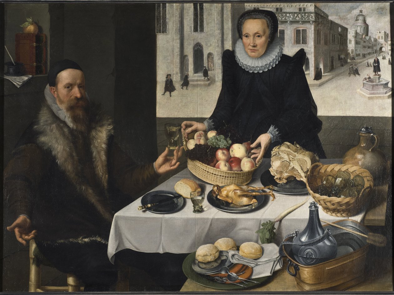 Dvojportrét párového věku - Dvojportrét staršího páru, Flegel, Georg (1566-1638). Olej na plátně. Rozměr: 134,5 x 186 cm. Národní muzeum Stockholm od Georg Flegel