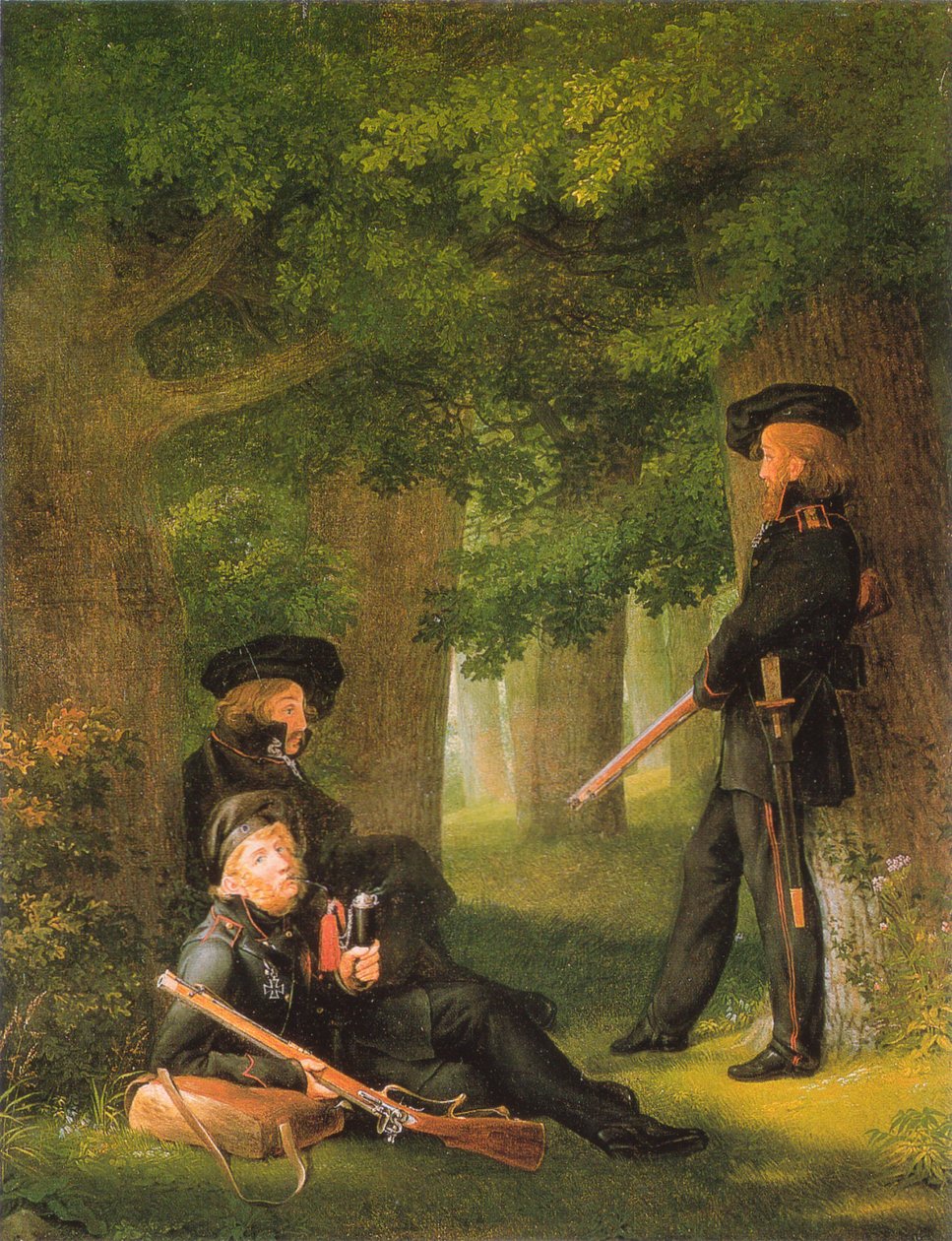 Německy: Theodor Körner, Friedrich Friesen a Heinrich Hartmann ve službě na základně od Georg Friedrich Kersting