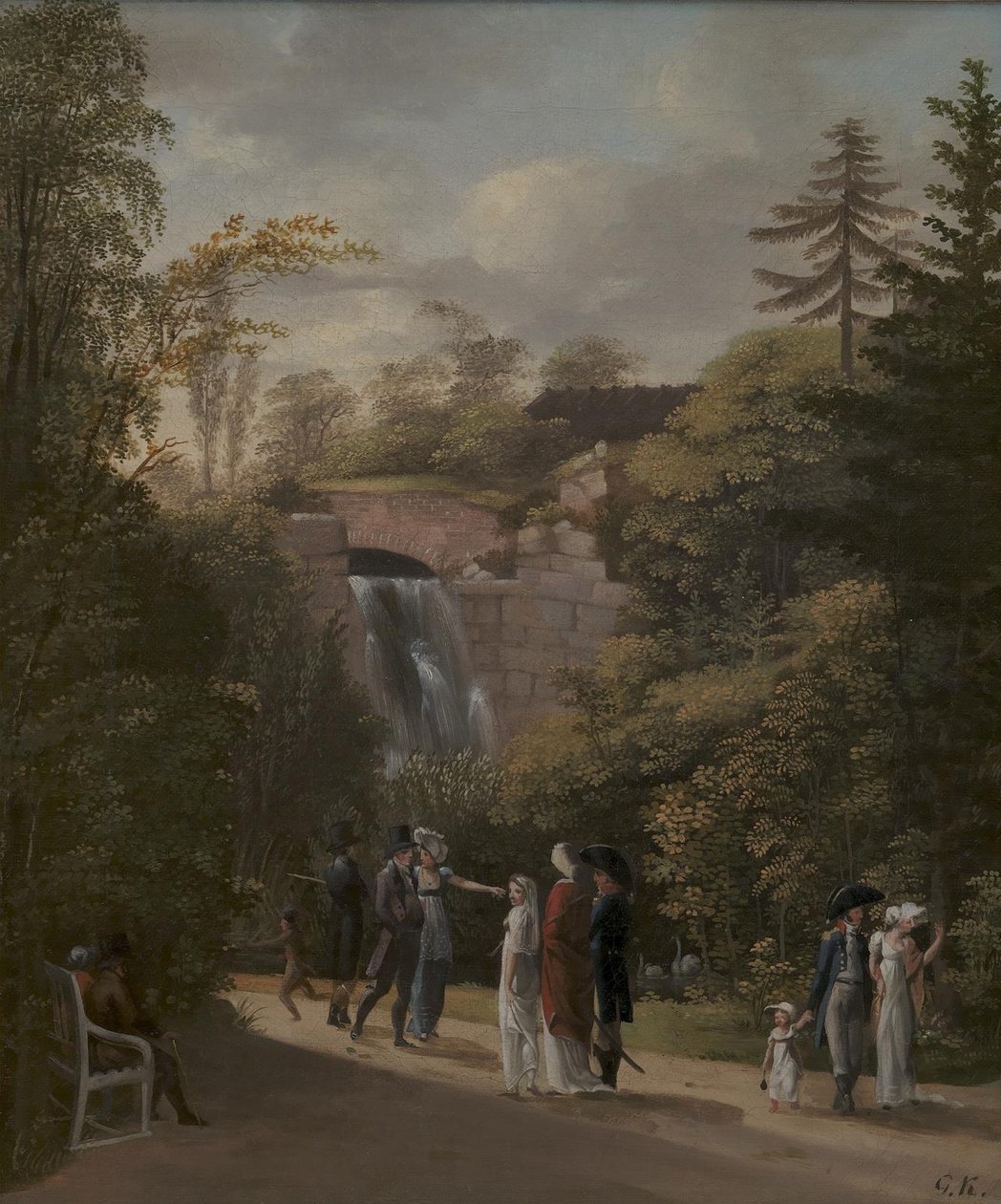 Kaskáda v zahradě Frederiksberg poblíž Kodaně od Georg Friedrich Kersting