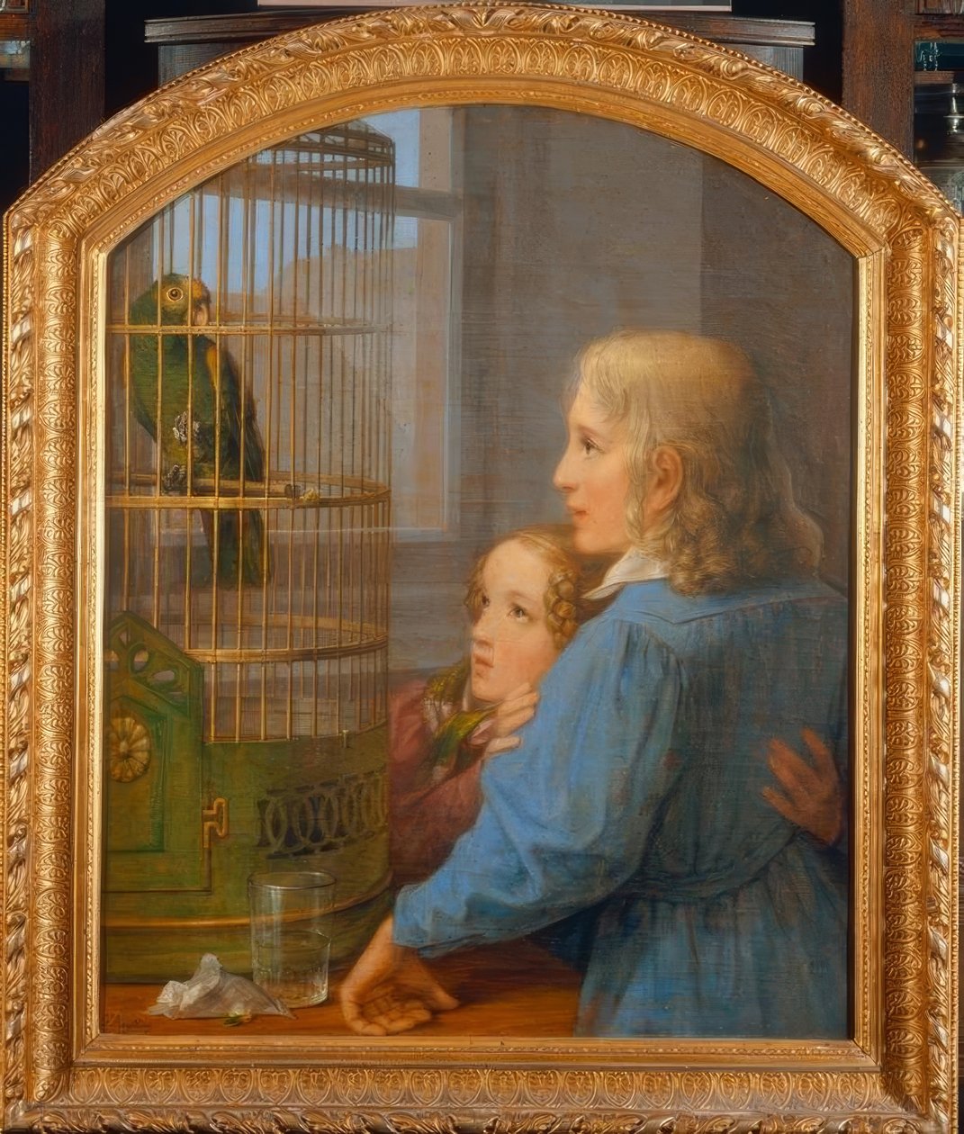 Dvě děti před farmářem papoušků od Georg Friedrich Kersting