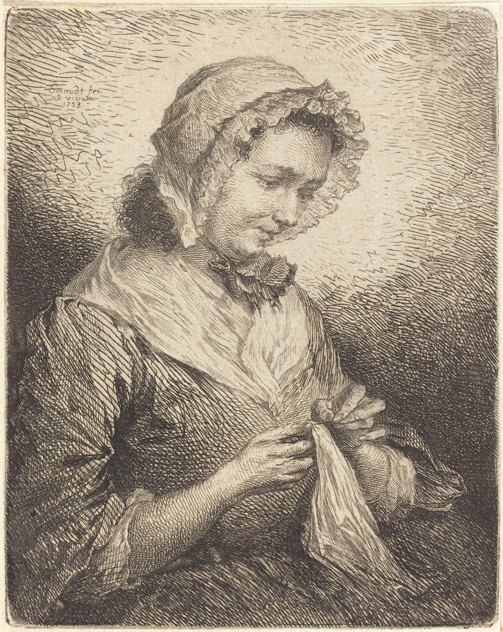 Umělcova žena Šití od Georg Friedrich Schmidt