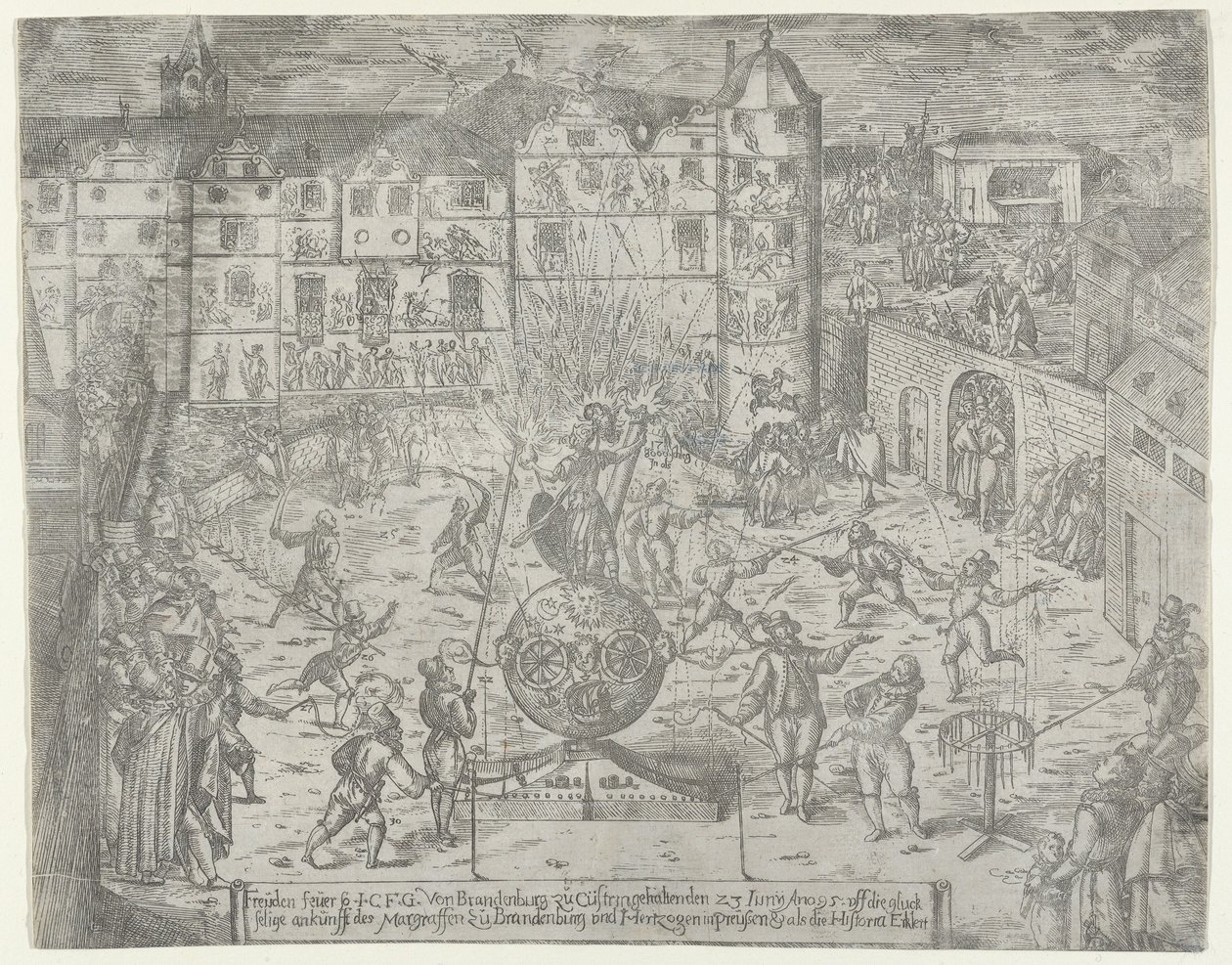 Ohňostroj 23. června 1595 pro vjezd markraběte Braniborského a Du... do Küstrinu, 1595. od Georg Keller