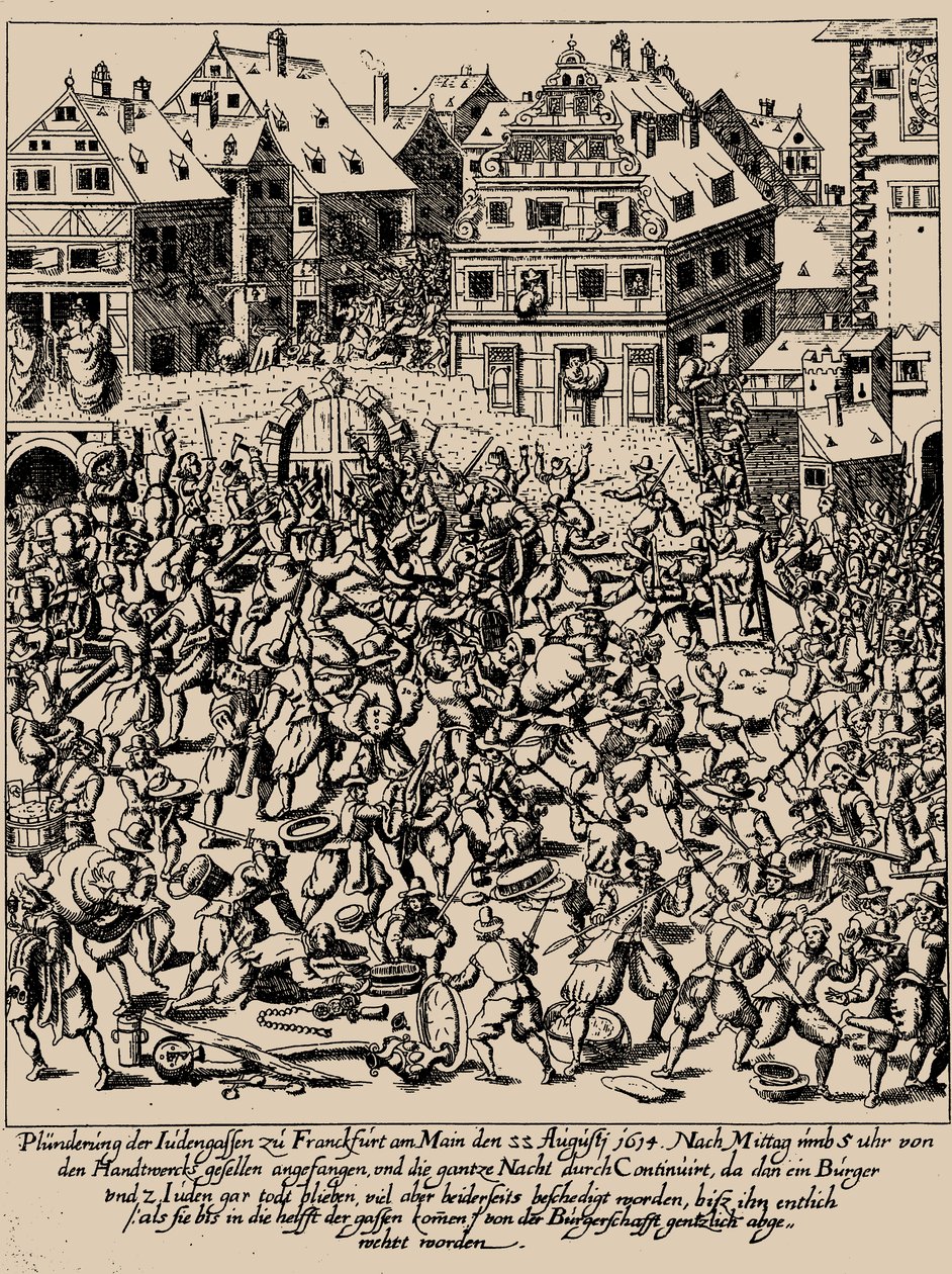 Fettmilch Rising. Vyplenění Judengasse ve Frankfurtu 22. srpna 1614, c. 1616-1617 od Georg Keller