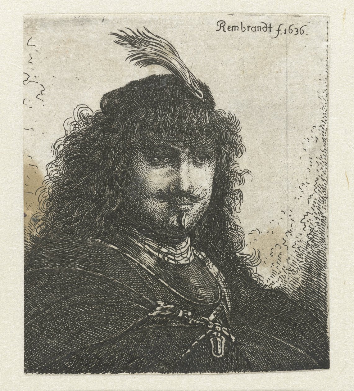Autoportrét (?) s opeřenou čepicí a spuštěnou šavlí od Georg Leopold Hertel
