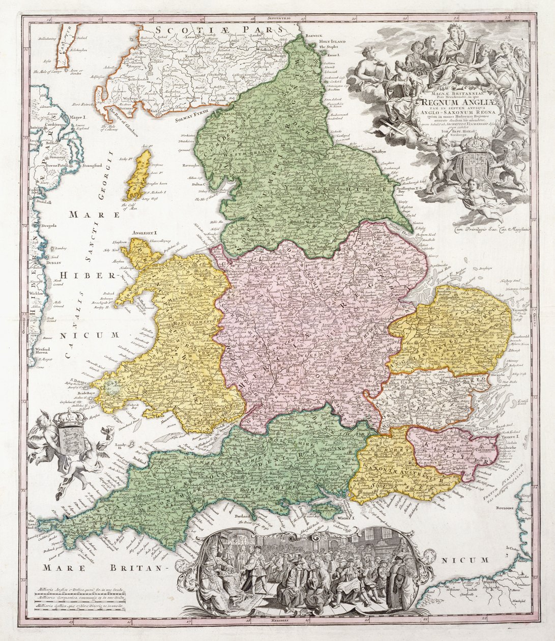 Mapa Anglie, 1760 od Georg Matthäus Seutter