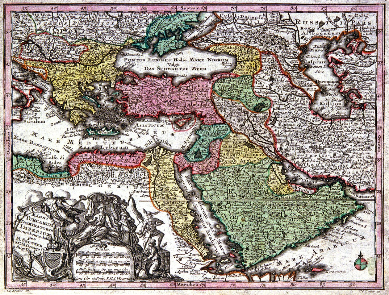 Mapa Osmanské říše od Georg Matthäus Seutter