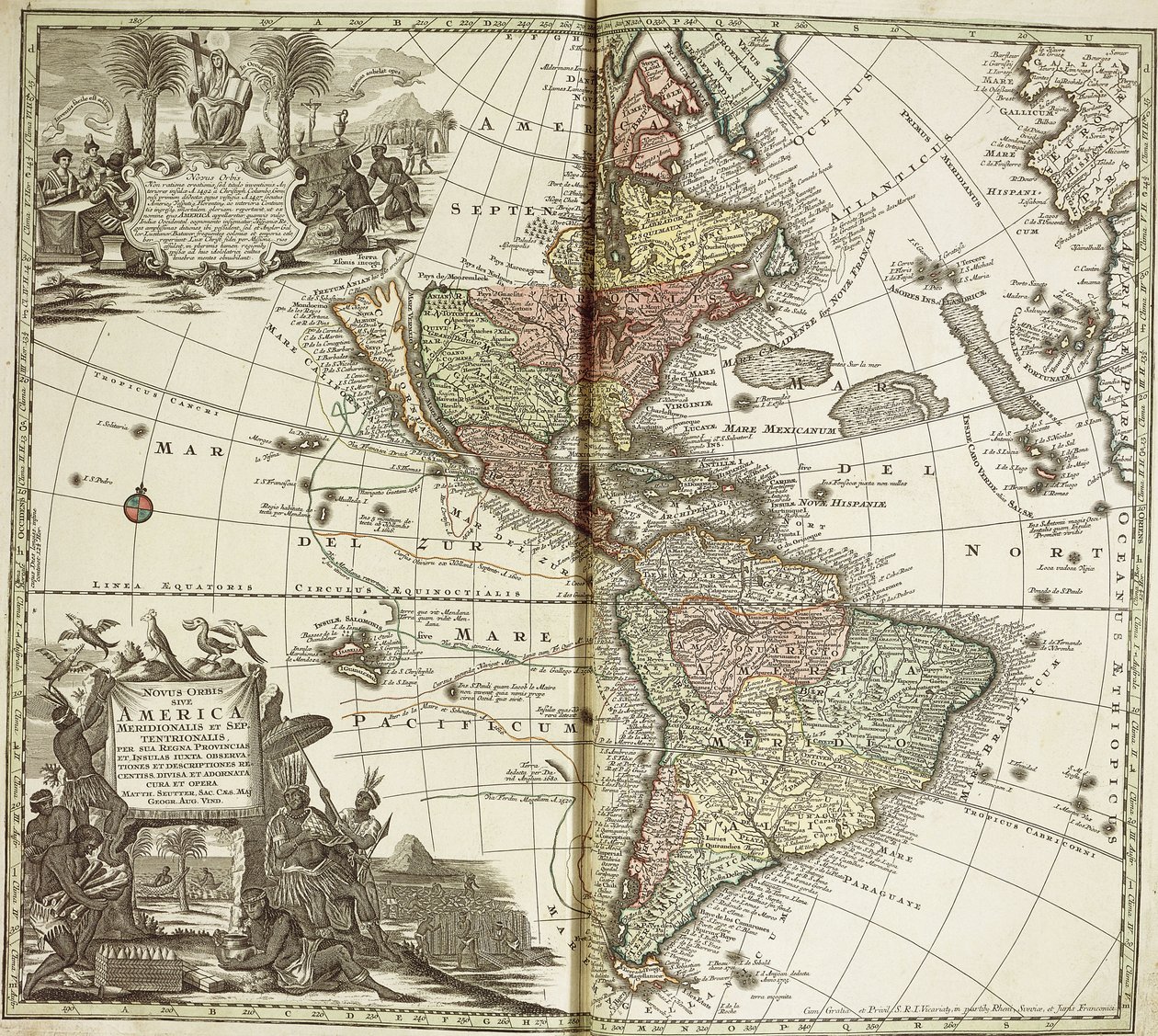 Mapa Ameriky, 1744 od Georg Matthäus Seutter