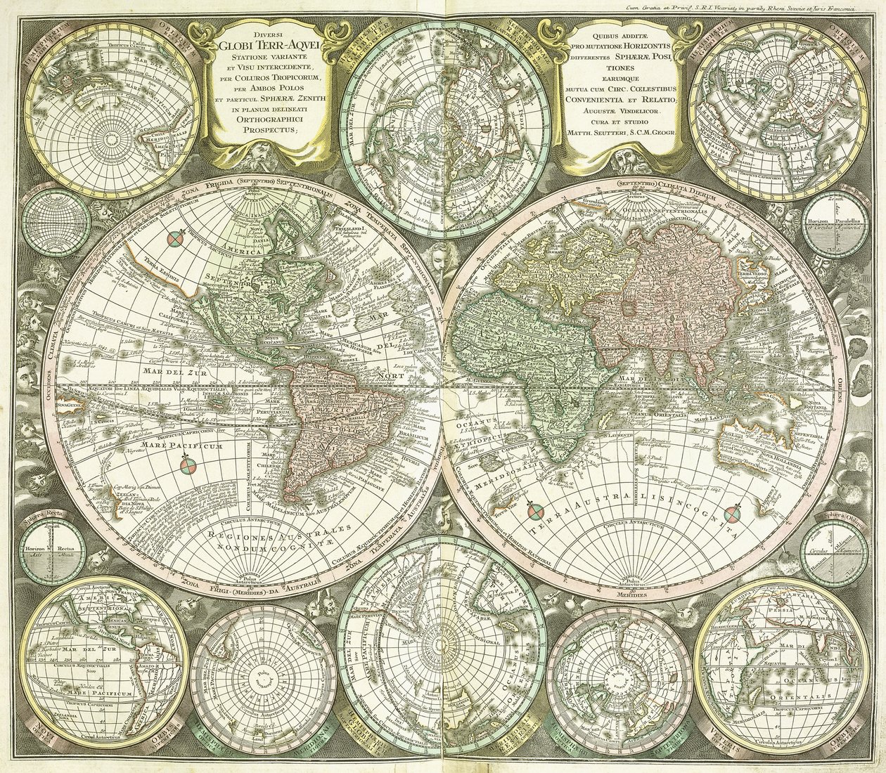 Mapa světa, 1744 od Georg Matthäus Seutter