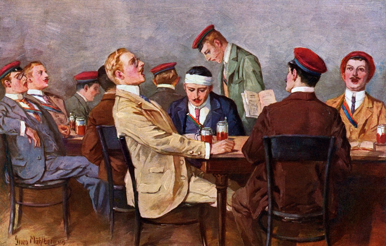 Bratrstva – pití piva a zpěv, cca 1900 (ilustrace) od Georg Muhlberg
