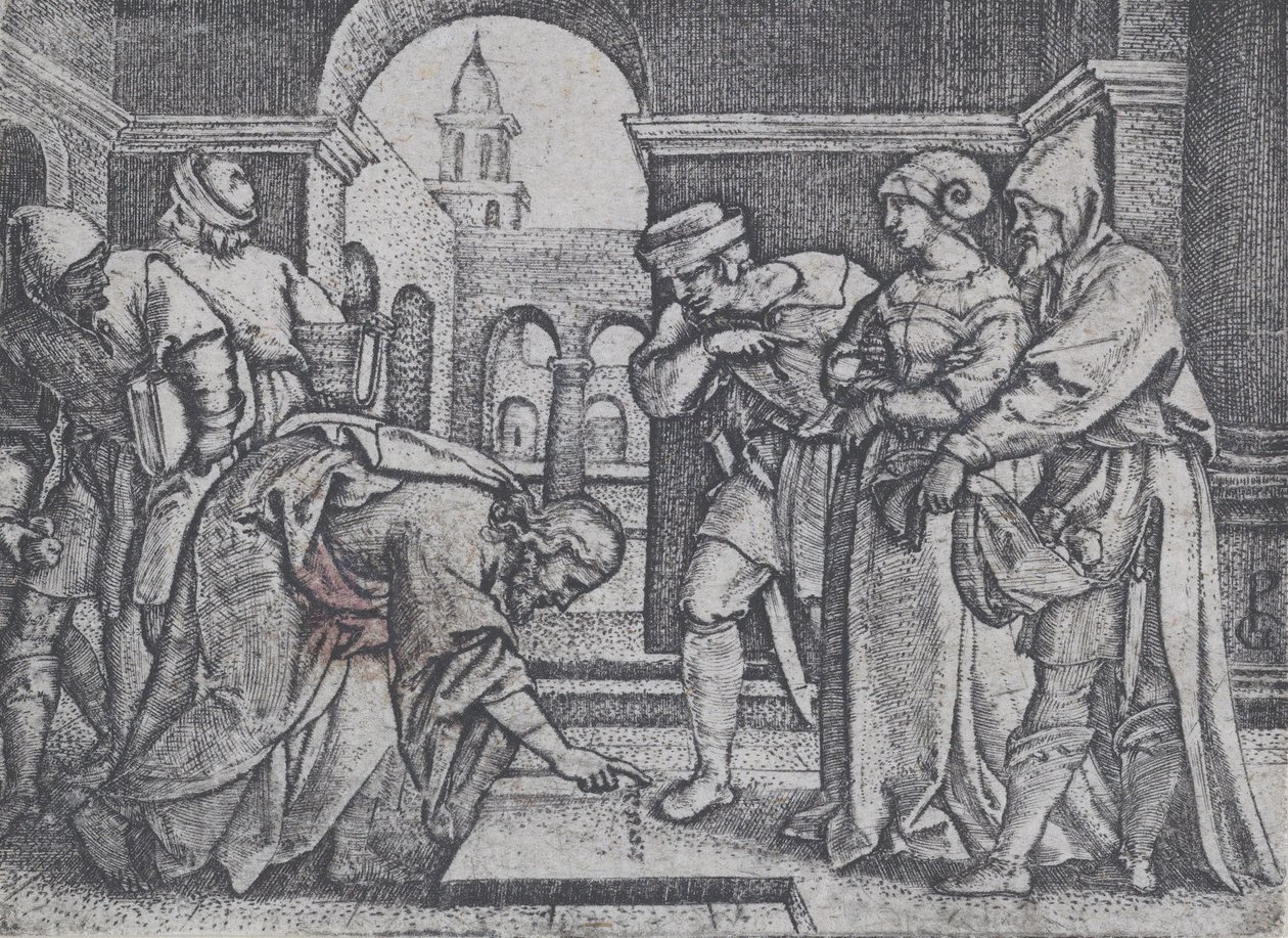 Kristus a cizoložná žena. od Georg Pencz