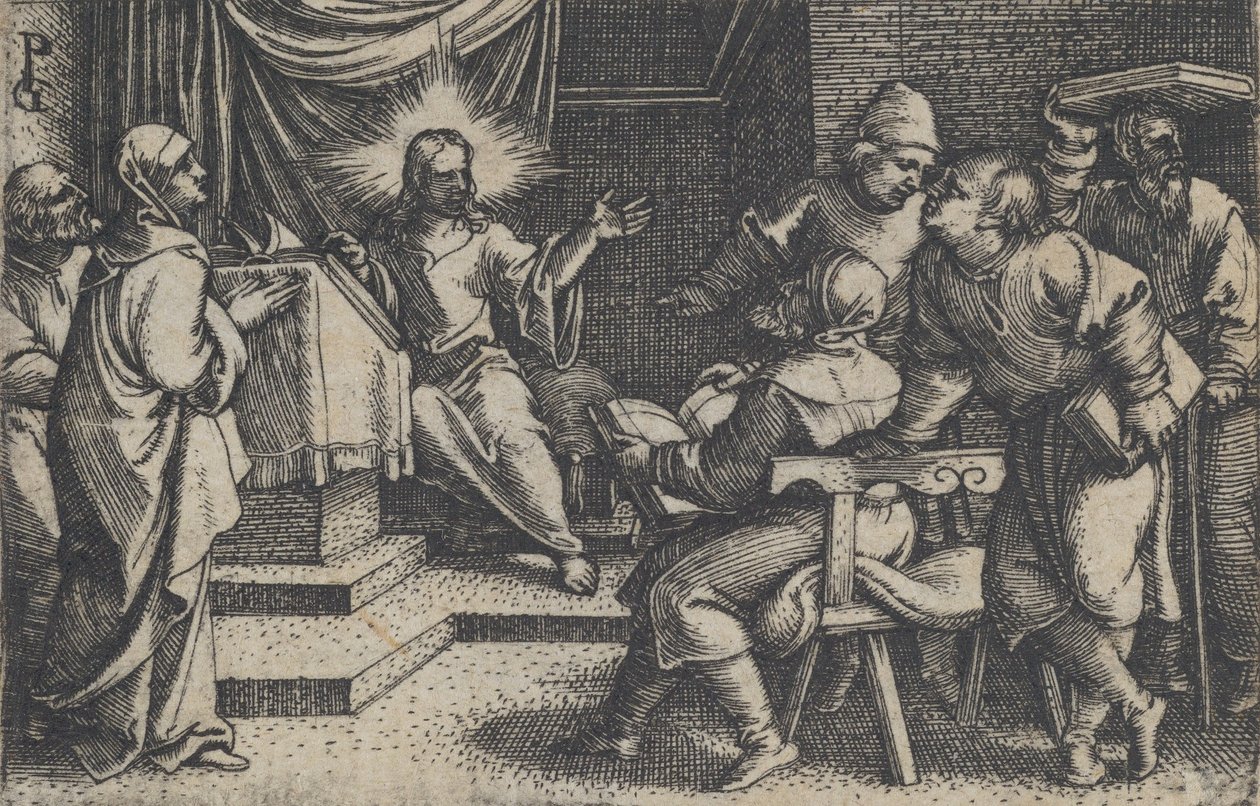 Kristus s lékaři v chrámu, z Příběhu Krista, 1534-35. od Georg Pencz