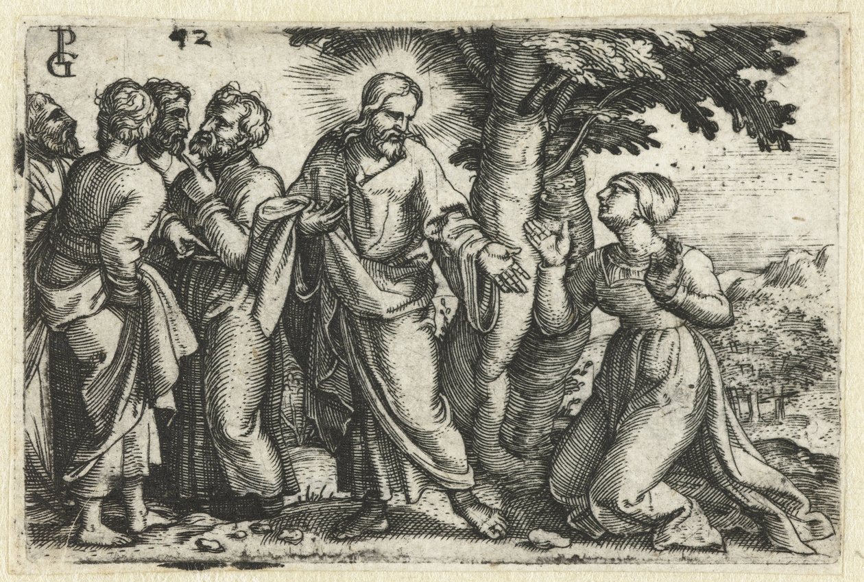Kristus uzdravuje krvácející ženu Život Krista (název série) od Georg Pencz