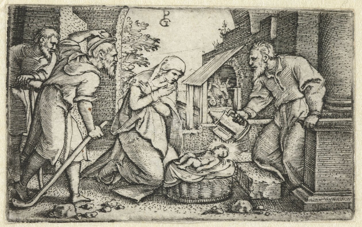 Narození a klanění pastýřů Život Krista (název série) od Georg Pencz