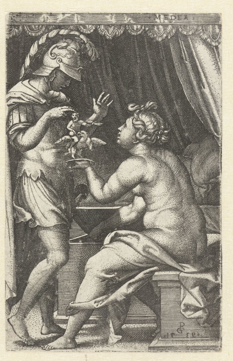Medea dává Jasonovi obraz Ganymeda s orlem Medea vrací Penaten Jasonovi Medea (název na objektu) Řecké hrdinky (název série) od Georg Pencz