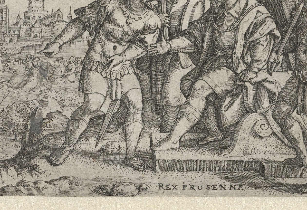 Porsenna slyší, že Cloelia utekla Rex Prosenna Cloelia (titul na objektu) Příběhy z rané římské historie (název série) od Georg Pencz