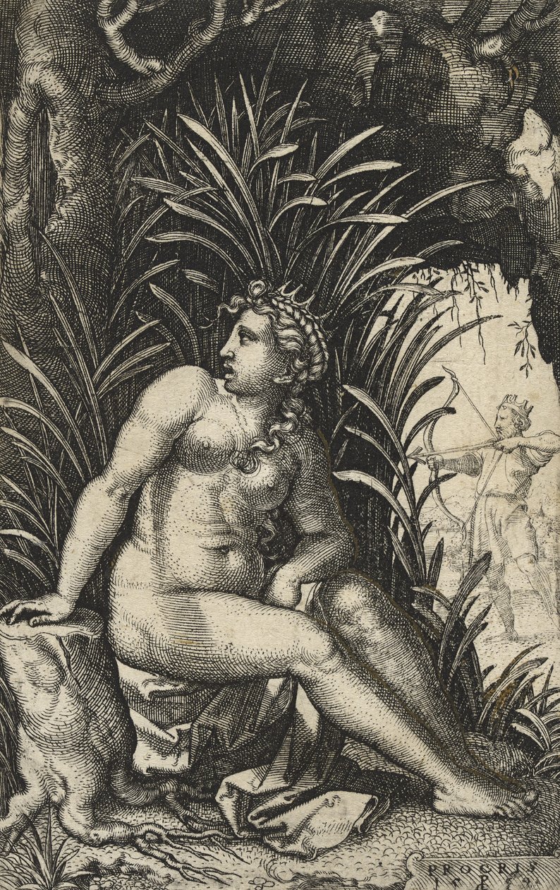 Procris a Cephalus, 1539 (rytina na položený papír) od Georg Pencz