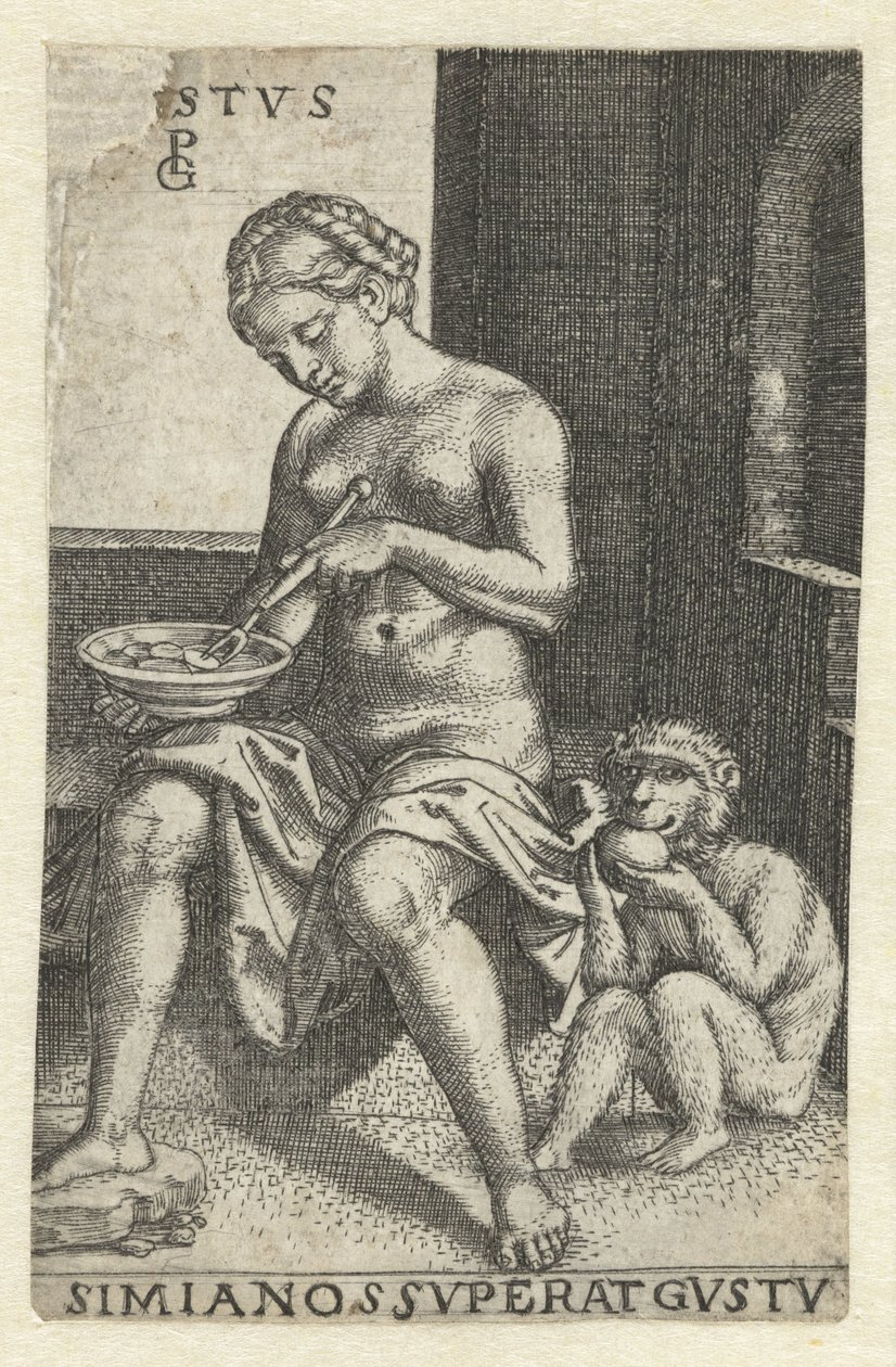 Chuť (Gustus) Gvstvs simia nos svperat gvstv (název na objektu) Five Senses (název série) od Georg Pencz