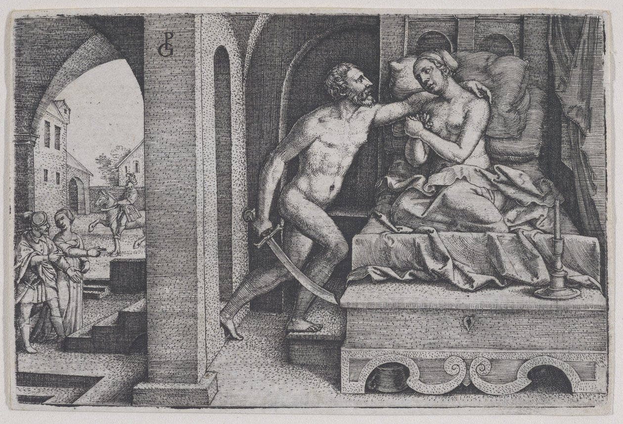 Tarquinius Rapes Lucretia, ze scén z římské historie. od Georg Pencz