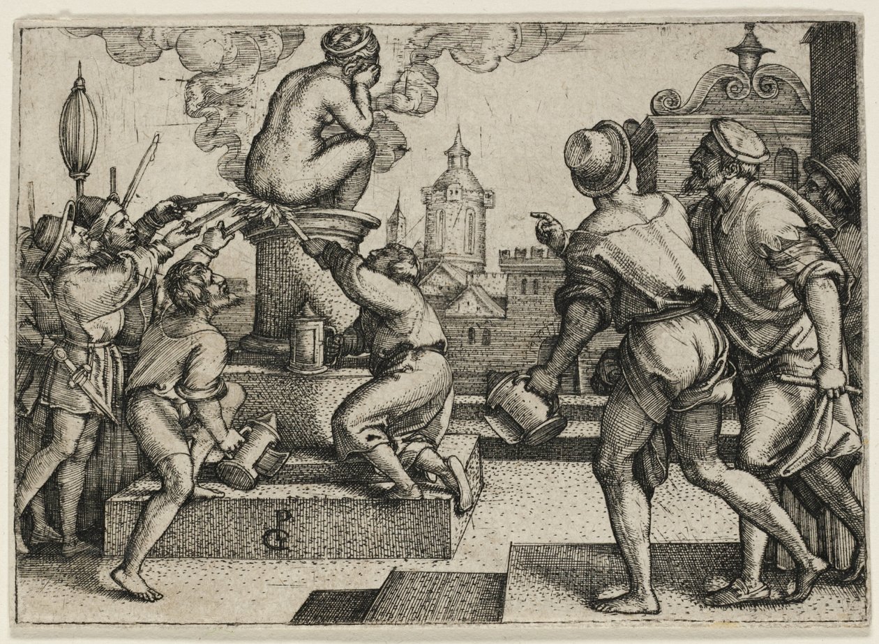 Kurtizána potrestána, z Příběhu kouzelníka Virgila od Georg Pencz