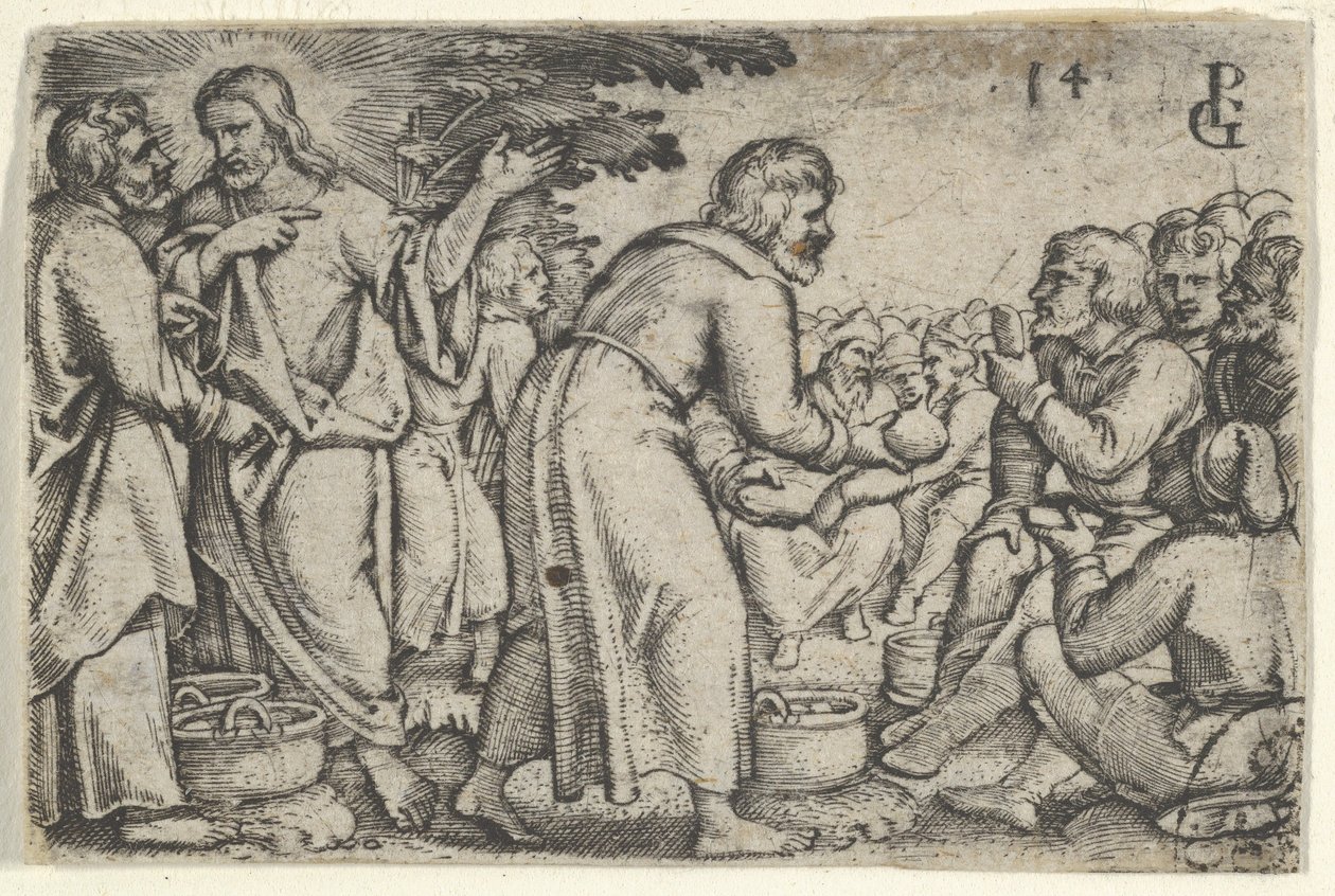 Zázrak chlebů a ryb, z Příběhu Krista, 1534-35. od Georg Pencz