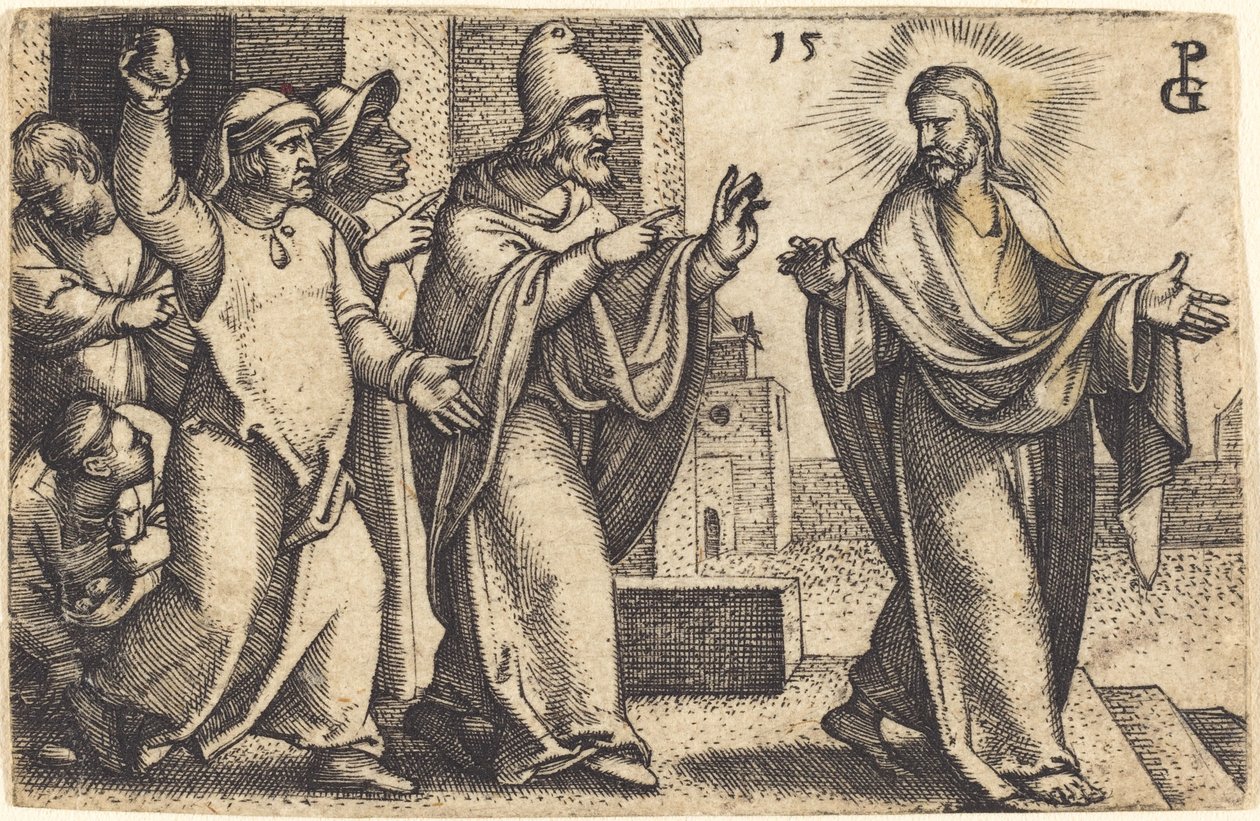 Farizeové si přejí ukamenovat Krista od Georg Pencz