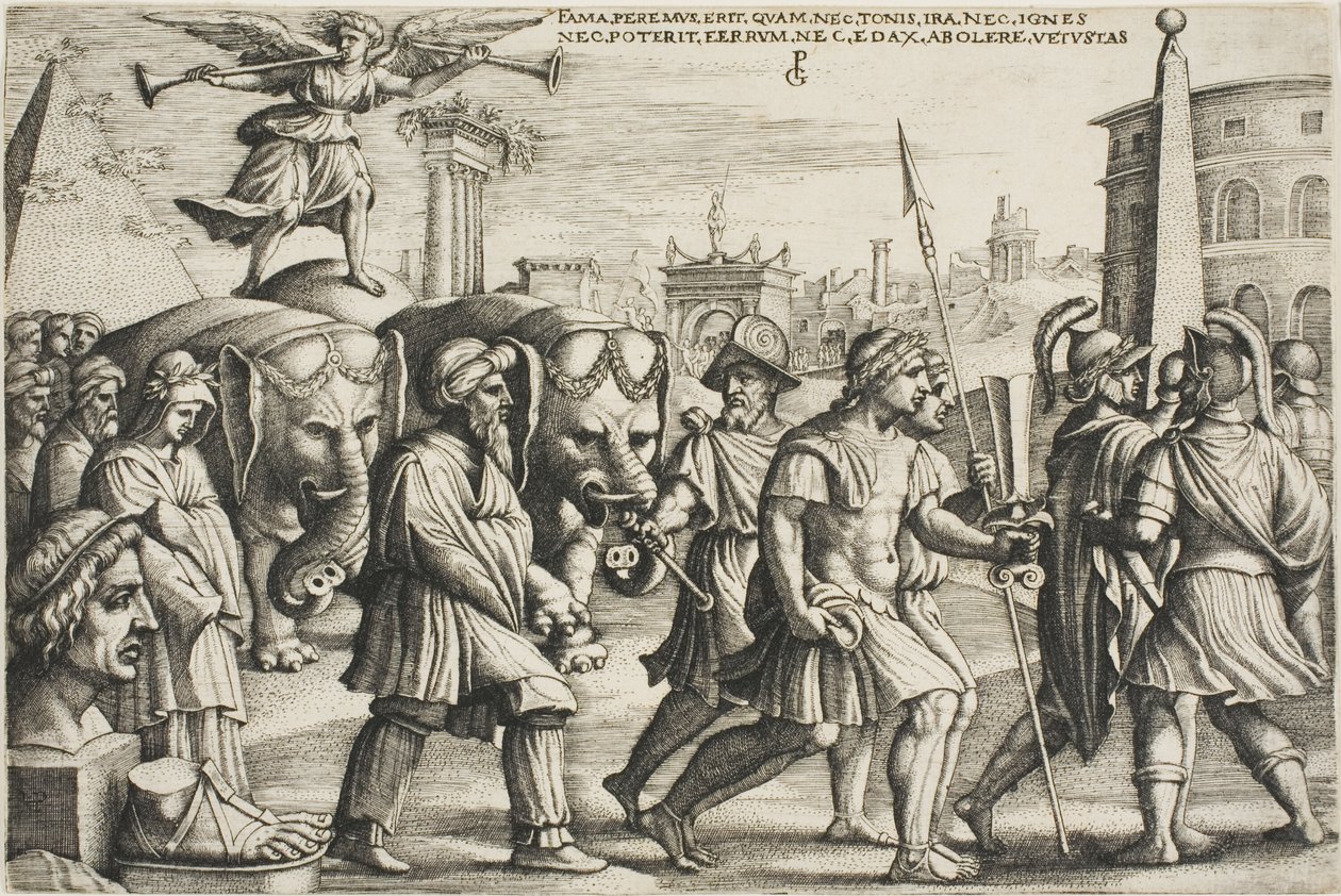 Triumph of Fame, třetí deska z Triumphs of Petrarc od Georg Pencz