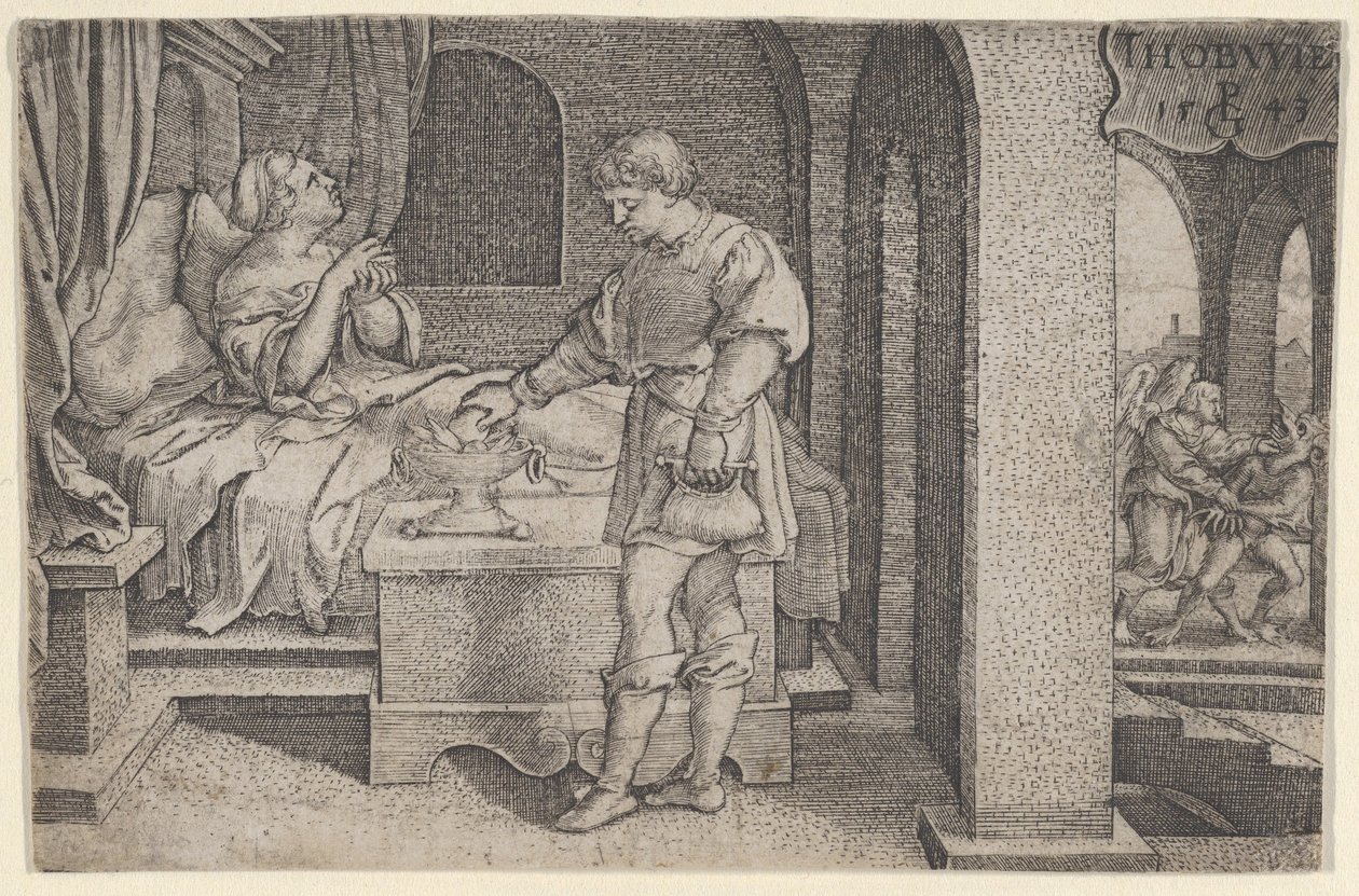 Tobiolus dělá smírnou oběť, z Příběhu Tobiáše, 1543. od Georg Pencz