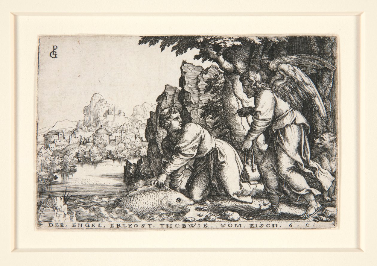 Tobit a anděl, pl. 5 ze série Příběh Tobita od Georg Pencz