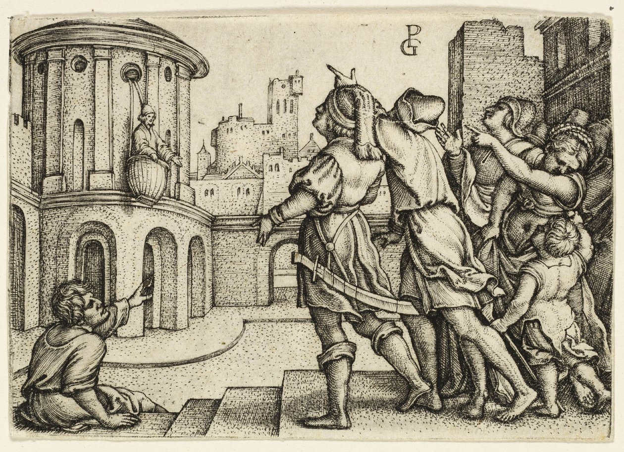 Virgil kouzelník visící v košíku od Georg Pencz