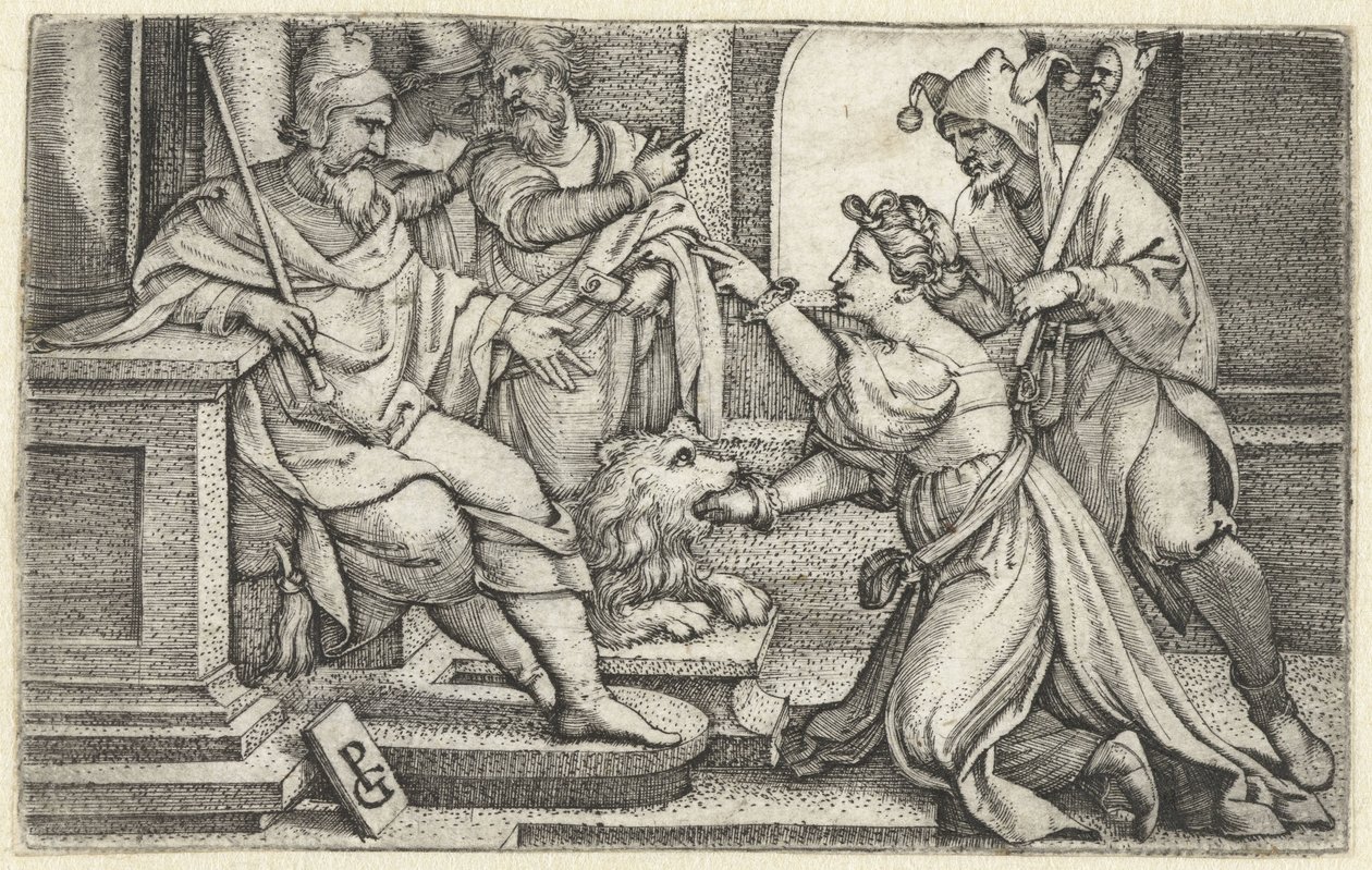 Žena pod přísahou prohlašuje svou nevinu Ústa pravdy Bocca della Verita od Georg Pencz