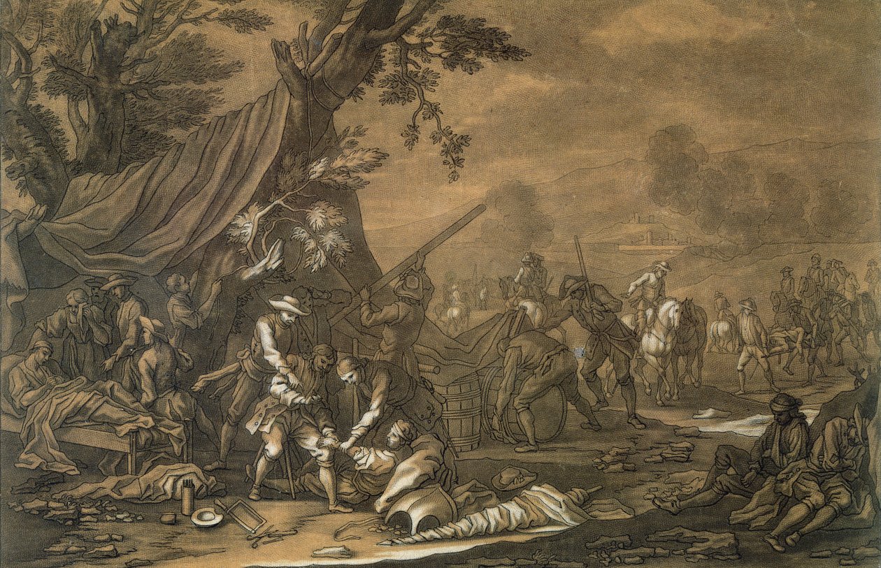 Vojenský chirurg bitevního pole během španělské války o dědictví, 1707, vyryl Christian Rugendas (1708-81) kolem 1740 od Georg Philipp I Rugendas