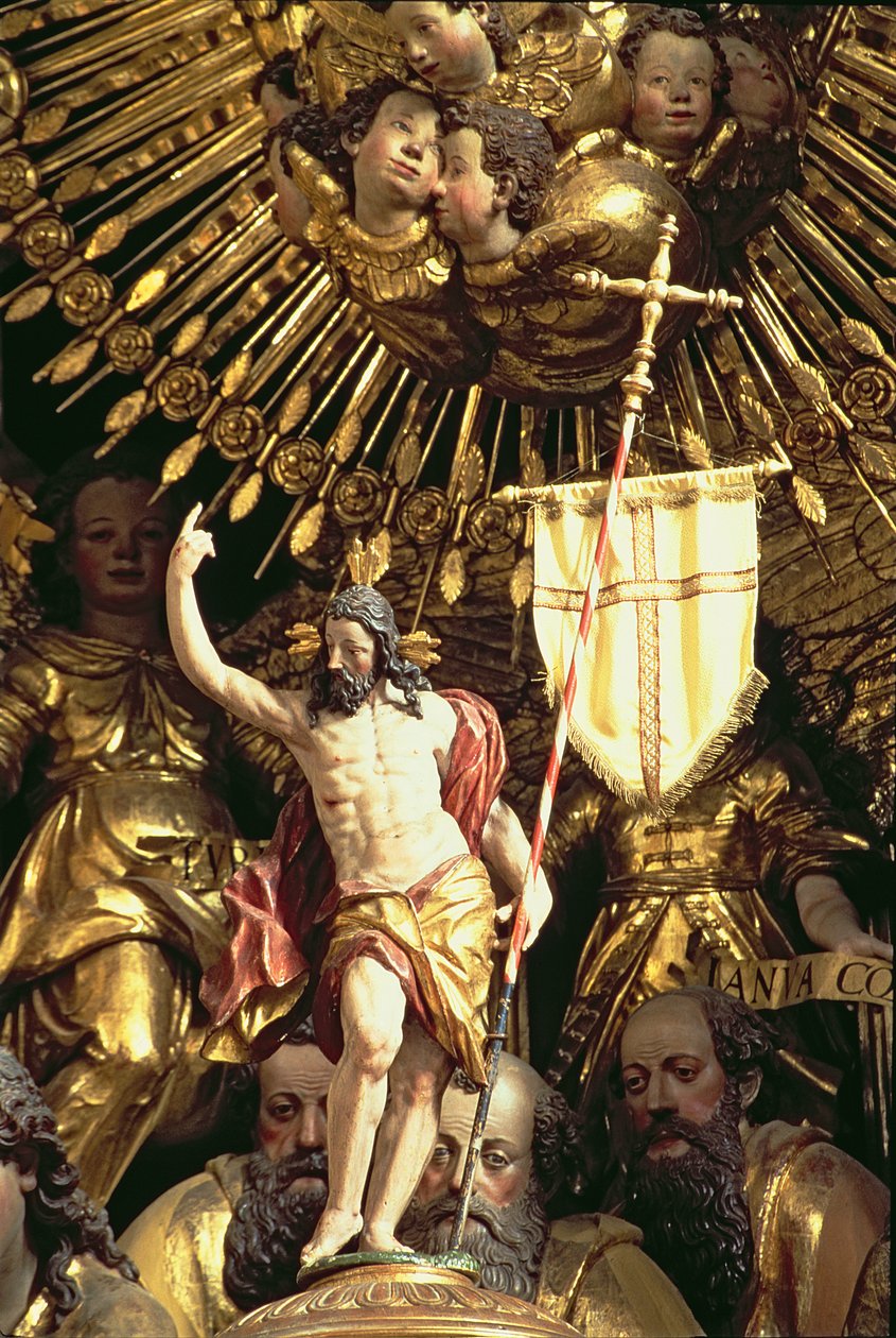 Oltář, detail řezby Krista triumfujícího obklopeného anděly a svatými foto od Georg Raphael Donner