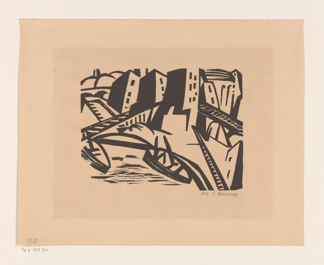 Lodě na nábřeží ve městě od Georg Schrimpf (signed by artist)