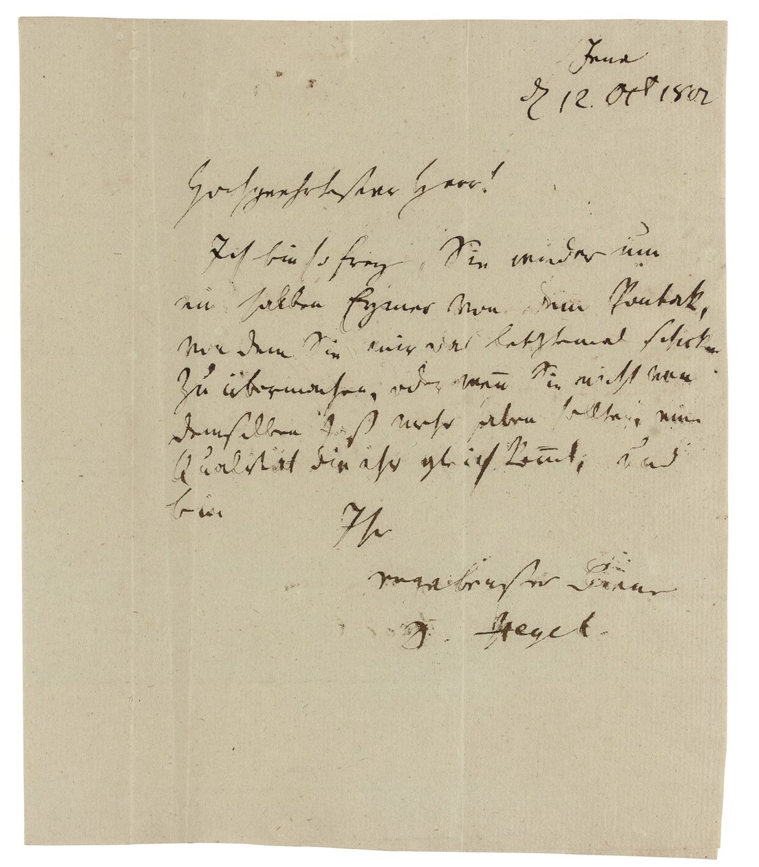 Autogram pro Gebruder Ramann (obchodníci s vínem v Erfurtu), Jena od Georg Wilhelm Friedrich Hegel