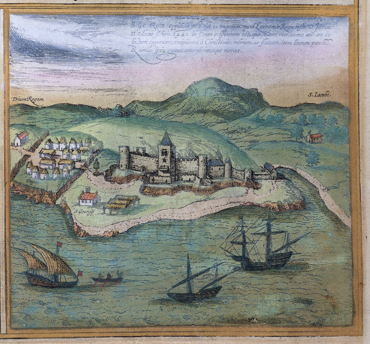 Elmina z knihy Civitates Orbis Terrarum, cca 1572 od Georg Braun und Franz Hogenberg