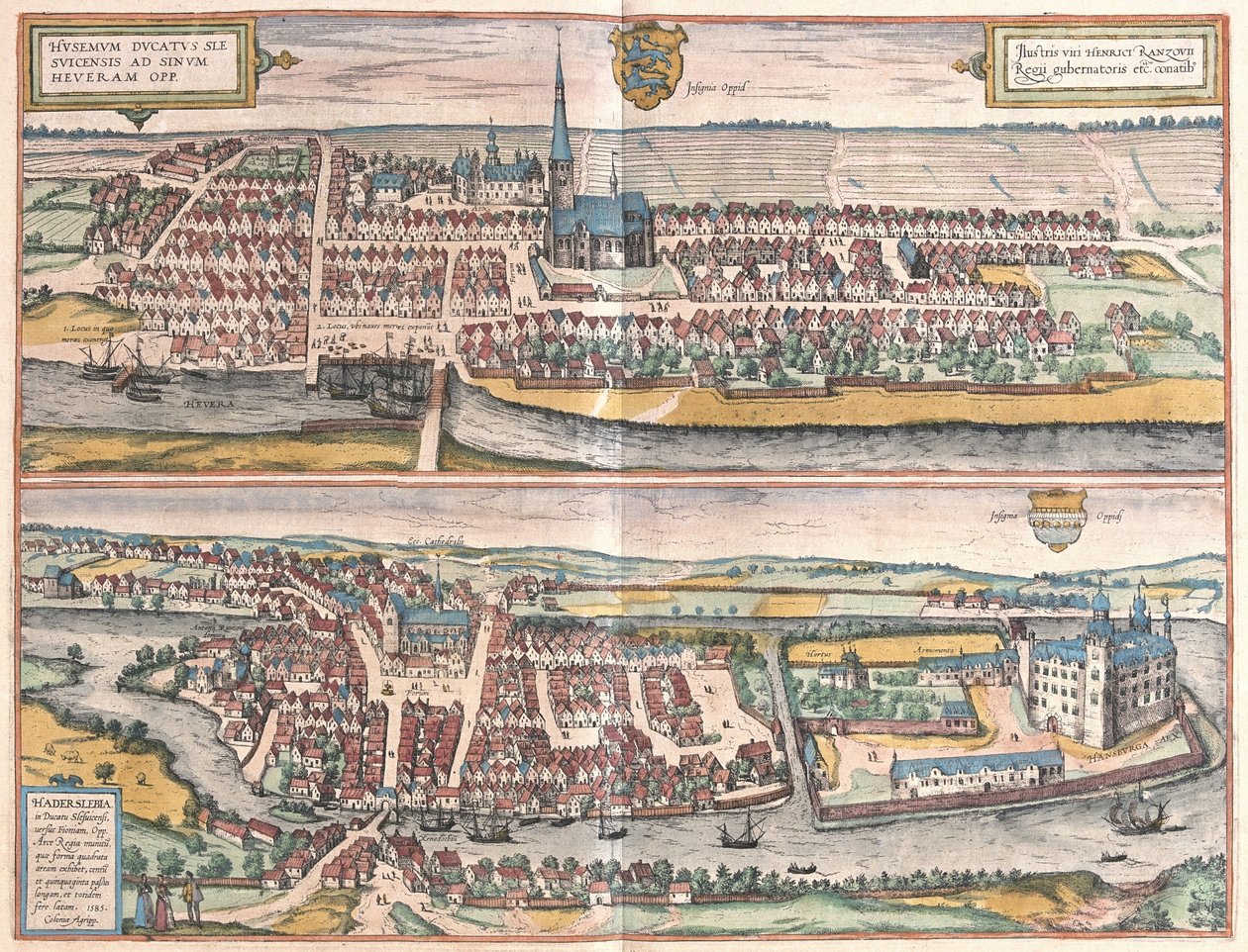 Husum, Německo, ilustrace z od Georg Braun und Franz Hogenberg