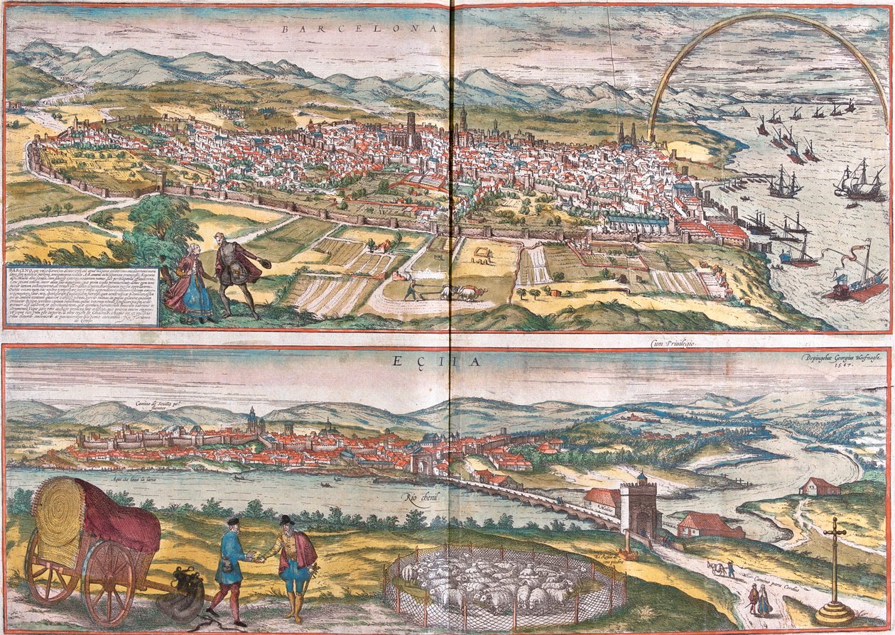 Barcelona, Ecija, Španělsko od Georg and Hogenberg Franz (1535 90) Braun