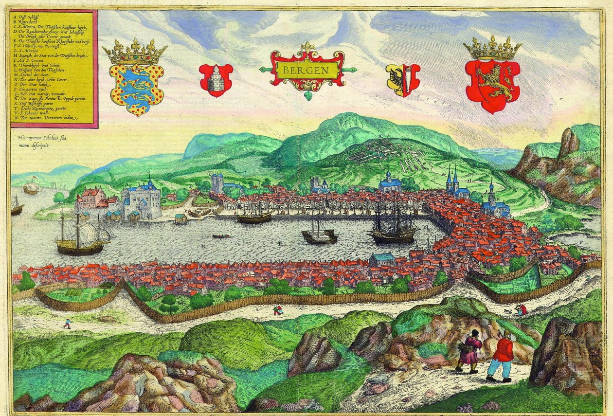 Bergen, Norsko od Georg and Hogenberg Franz (1535 90) Braun
