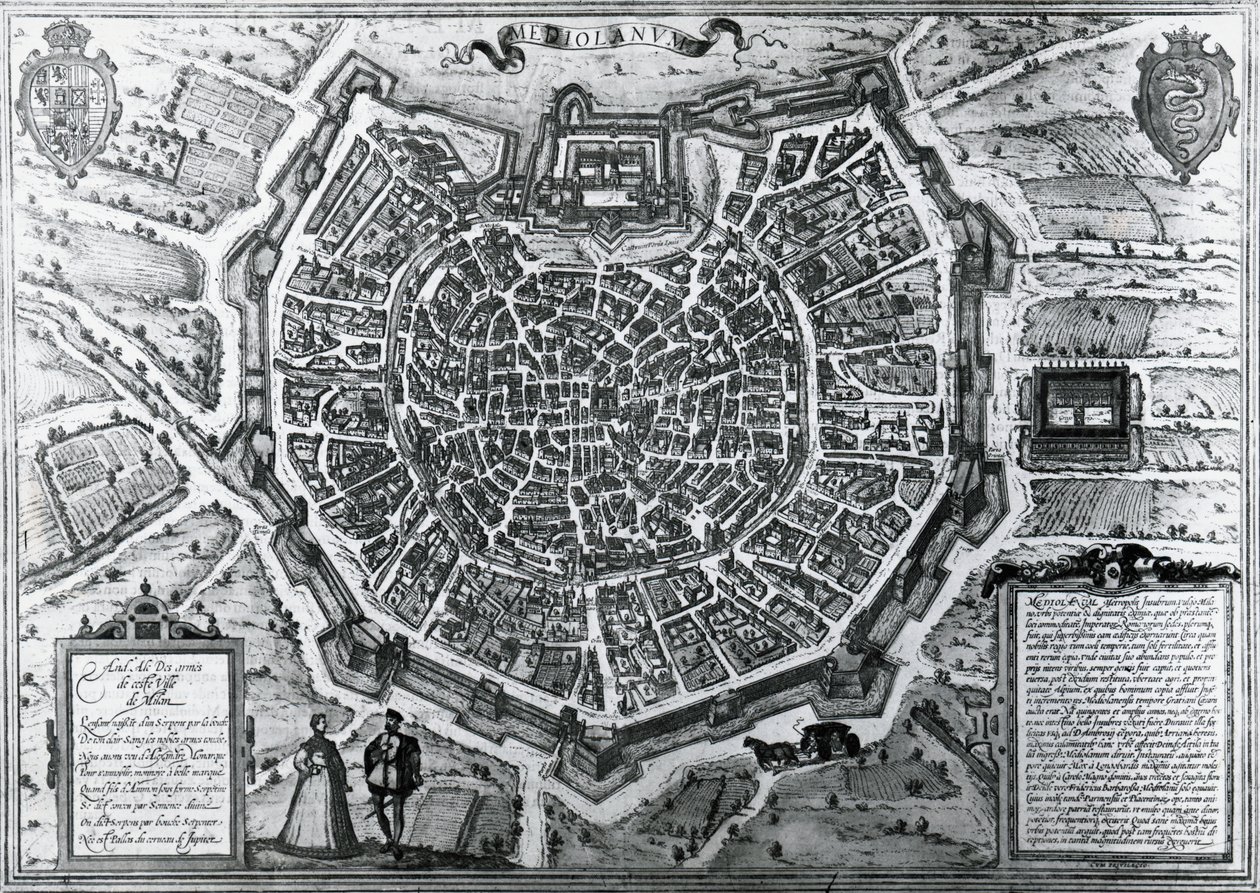 Mapa města Milána, v roce 1572, Antonio Lafreri (1512-1577), publikoval Georg Braun a Franz Hogenberg, Itálie od Georg Braun and Hogenberg Franz