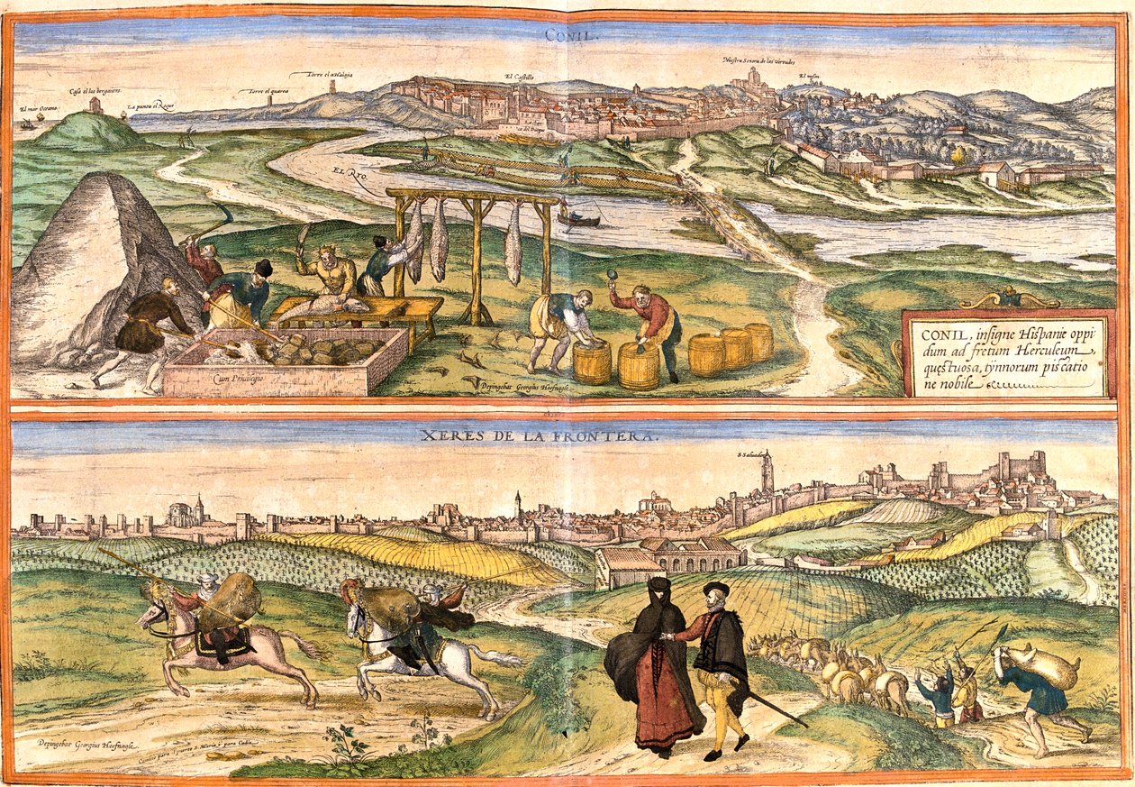Conil de la Frontera, Jerez de la Frontera, Španělsko od Georg and Hogenberg Franz (1535 90) Braun